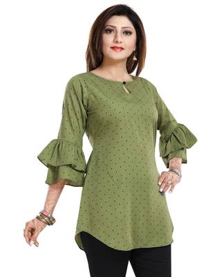 Green printed crepe short-kurtis 3