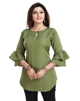 Green printed crepe short-kurtis 4