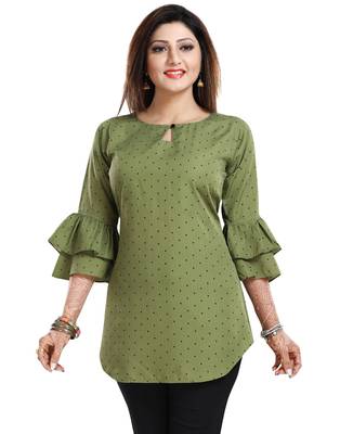 Green printed crepe short-kurtis 5