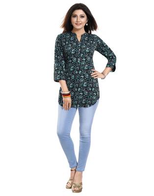 Black printed crepe short-kurtis 1