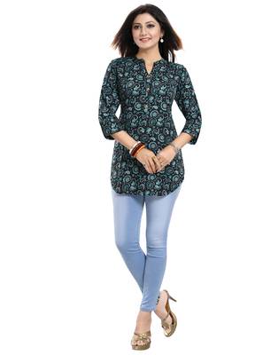 Black printed crepe short-kurtis 4