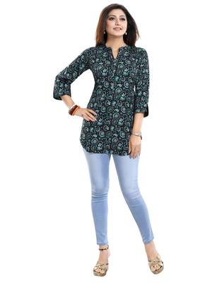 Black printed crepe short-kurtis 5