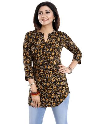 Black printed crepe short-kurtis 4