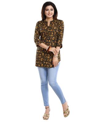Black printed crepe short-kurtis 5