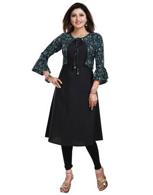 Black printed crepe long-kurtis 1