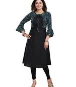 Black printed crepe long-kurtis