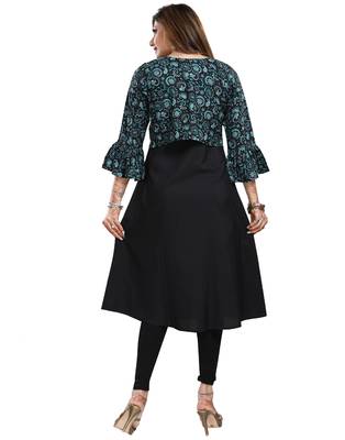Black printed crepe long-kurtis 2