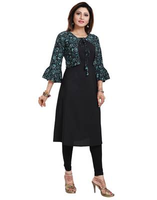 Black printed crepe long-kurtis 3