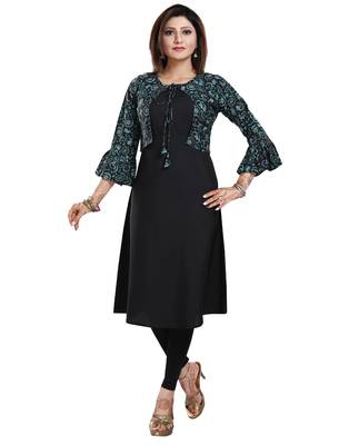 Black printed crepe long-kurtis 4