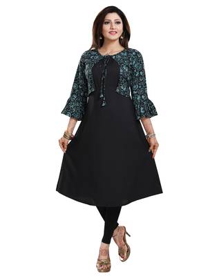 Black printed crepe long-kurtis 5