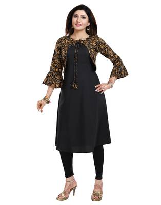 Black printed crepe long-kurtis 1