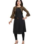 Black printed crepe long-kurtis