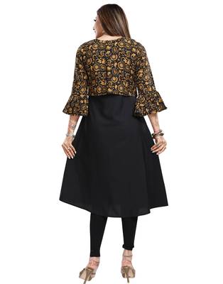 Black printed crepe long-kurtis 2