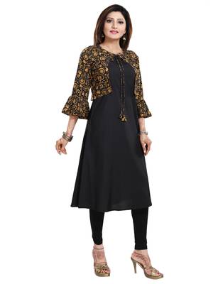 Black printed crepe long-kurtis 3