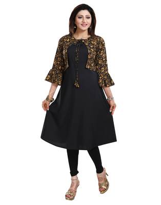 Black printed crepe long-kurtis 5