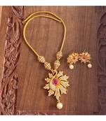 Gorgeous Matte Finish Cz Ruby Green Peacock Designer Necklace Set Dj30490