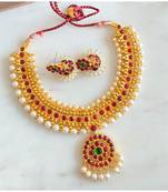 Beautiful Kemp Green Pearl Designer Necklace Set Dj22522