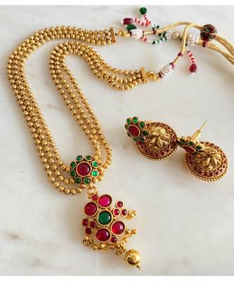 Beautiful Antique Multi Layer Green Kemp Designer Necklace Set Dj26631 1