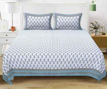 GRUSH Cotton 108X108 Inch Jaipuri Rajasthani Print Double Bedsheet With 2 Pillow Covers 1