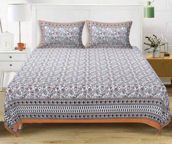 GRUSH Cotton 108X108 Inch Jaipuri Rajasthani Print Double Bedsheet With 2 Pillow Covers 1