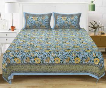 GRUSH Cotton 108X108 Inch Jaipuri Rajasthani Print Double Bedsheet With 2 Pillow Covers 1