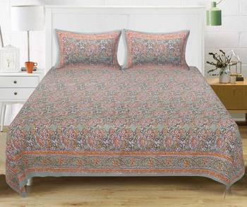 GRUSH Cotton 108X108 Inch Jaipuri Rajasthani Print Double Bedsheet With 2 Pillow Covers 1