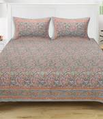 GRUSH Cotton 108X108 Inch Jaipuri Rajasthani Print Double Bedsheet With 2 Pillow Covers