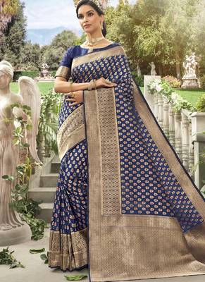 Blue Meena Work Banarasi Silk Designer Saree Saree with Blouse 1