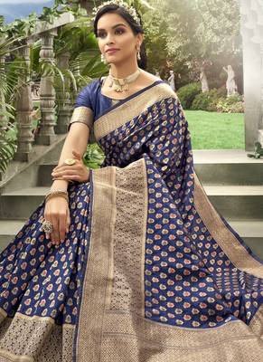 Blue Meena Work Banarasi Silk Designer Saree Saree with Blouse 2