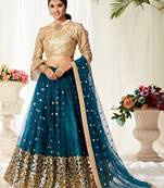 Bewitching Peacock Blue zari and Sequins embroidered net Semi Stitched Lehenga choli for wedding