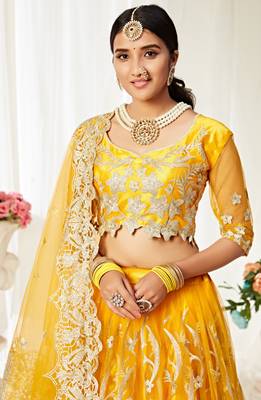 Glamorous Yellow Badla Worked net Party Wear Lehenga Choli 2