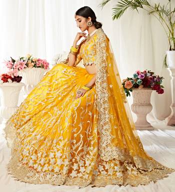 Glamorous Yellow Badla Worked net Party Wear Lehenga Choli 3