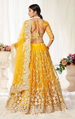 Glamorous Yellow Badla Worked net Party Wear Lehenga Choli 4