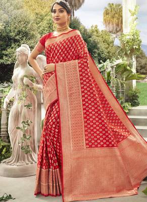 Red Meena Work Banarasi Silk Designer Saree Saree with Blouse 1