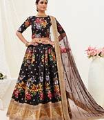 Bewitching Black Dori, Zari and Sequins Embroidered Banglory Satin Semi Stitched Lehenga Choli for Wedding