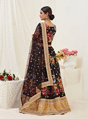 Bewitching Black Dori Zari and Sequins Embroidered Banglory Satin Semi Stitched Lehenga Choli for Wedding 2