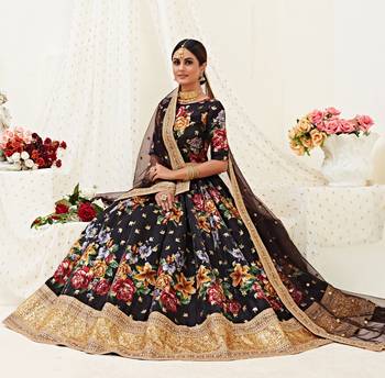 Bewitching Black Dori Zari and Sequins Embroidered Banglory Satin Semi Stitched Lehenga Choli for Wedding 3