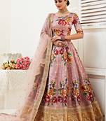 Ravishing Rosy brown Dori, zari and sequins embroidered  Banglory Satin Lehenga Choli for Bride