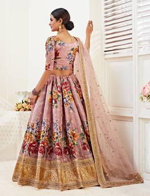 Ravishing Rosy brown Dori, zari and sequins embroidered  Banglory Satin Lehenga Choli for Bride 2