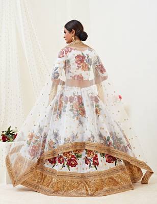 Wonderful White Dori, Zari and Sequins Embroidered Banglory Satin Semi Stitched Lehenga Choli designs 2