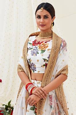 Wonderful White Dori, Zari and Sequins Embroidered Banglory Satin Semi Stitched Lehenga Choli designs 4