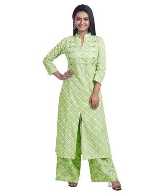 Lime Green Floral Printed Kurta Palazzo Set 1