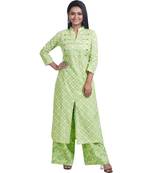 Lime Green Floral Printed Kurta Palazzo Set