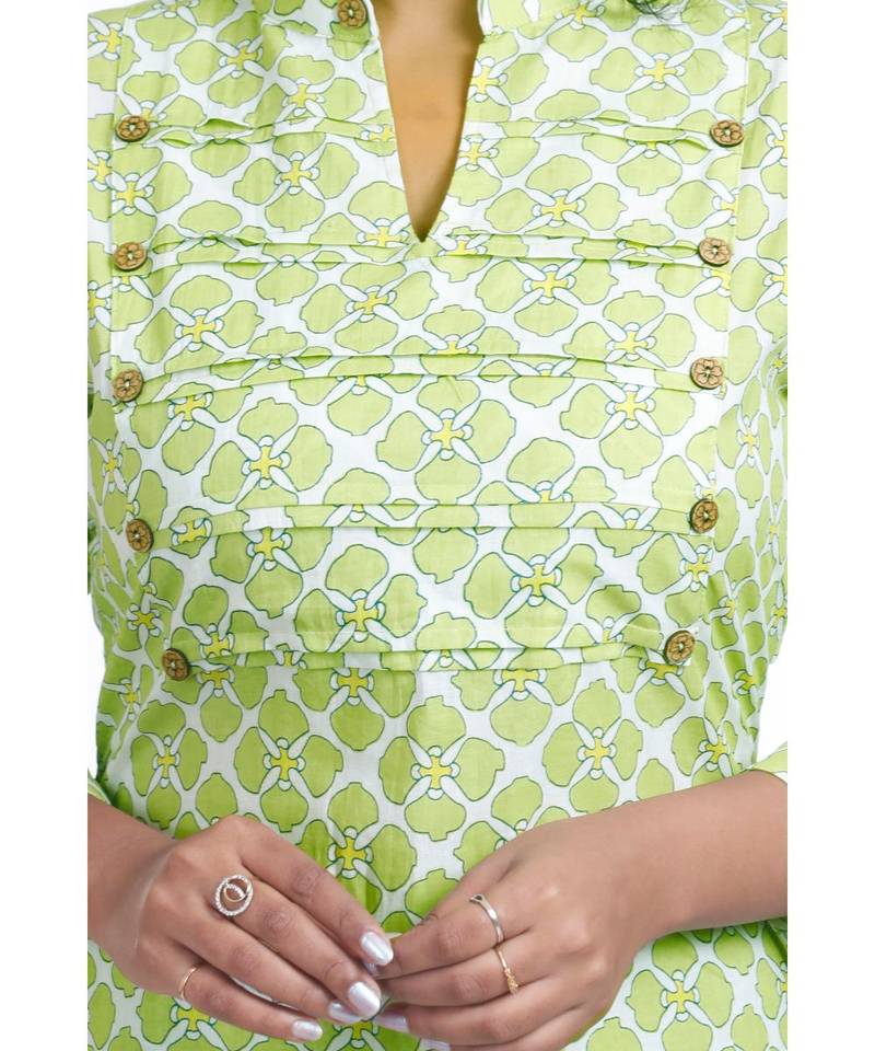 Lime Green Floral Printed Kurta Palazzo Set