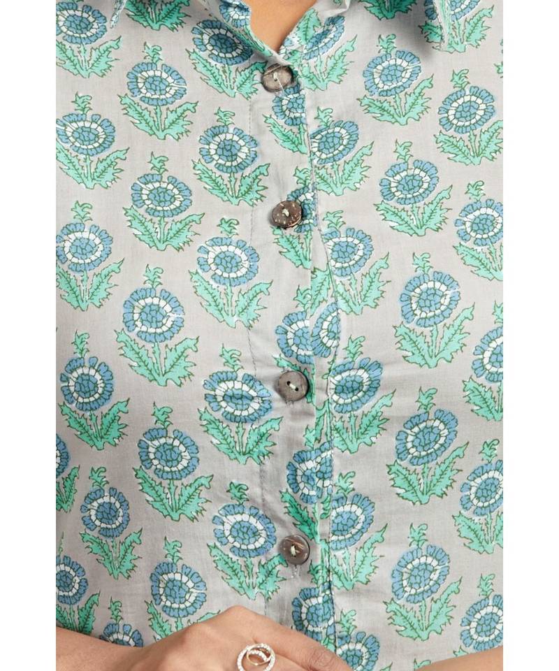 Grey And Green Floral Printed Kurti Palazzo Set