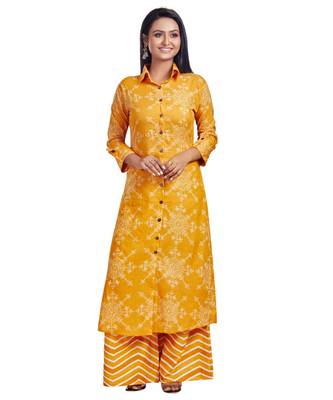 Mustard Yellow Hand Block Printed Kurti Palazzo Set 1