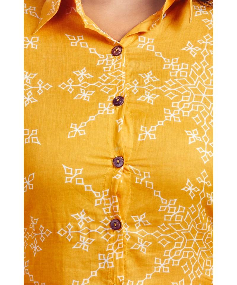 Mustard Yellow Hand Block Printed Kurti Palazzo Set