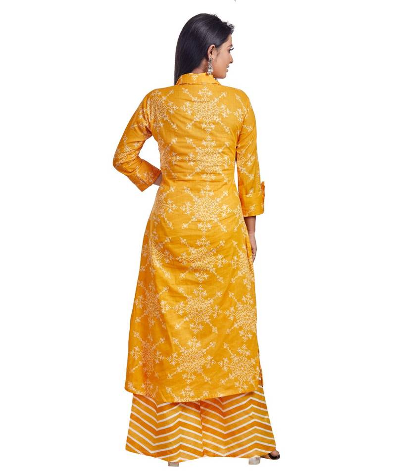 Mustard Yellow Hand Block Printed Kurti Palazzo Set