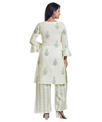 White Block Printed Flare Detailed Kurta Palazzo Set 4
