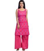 Deep Pink Floral Printed Spagetti Kurti And Palazzo Set